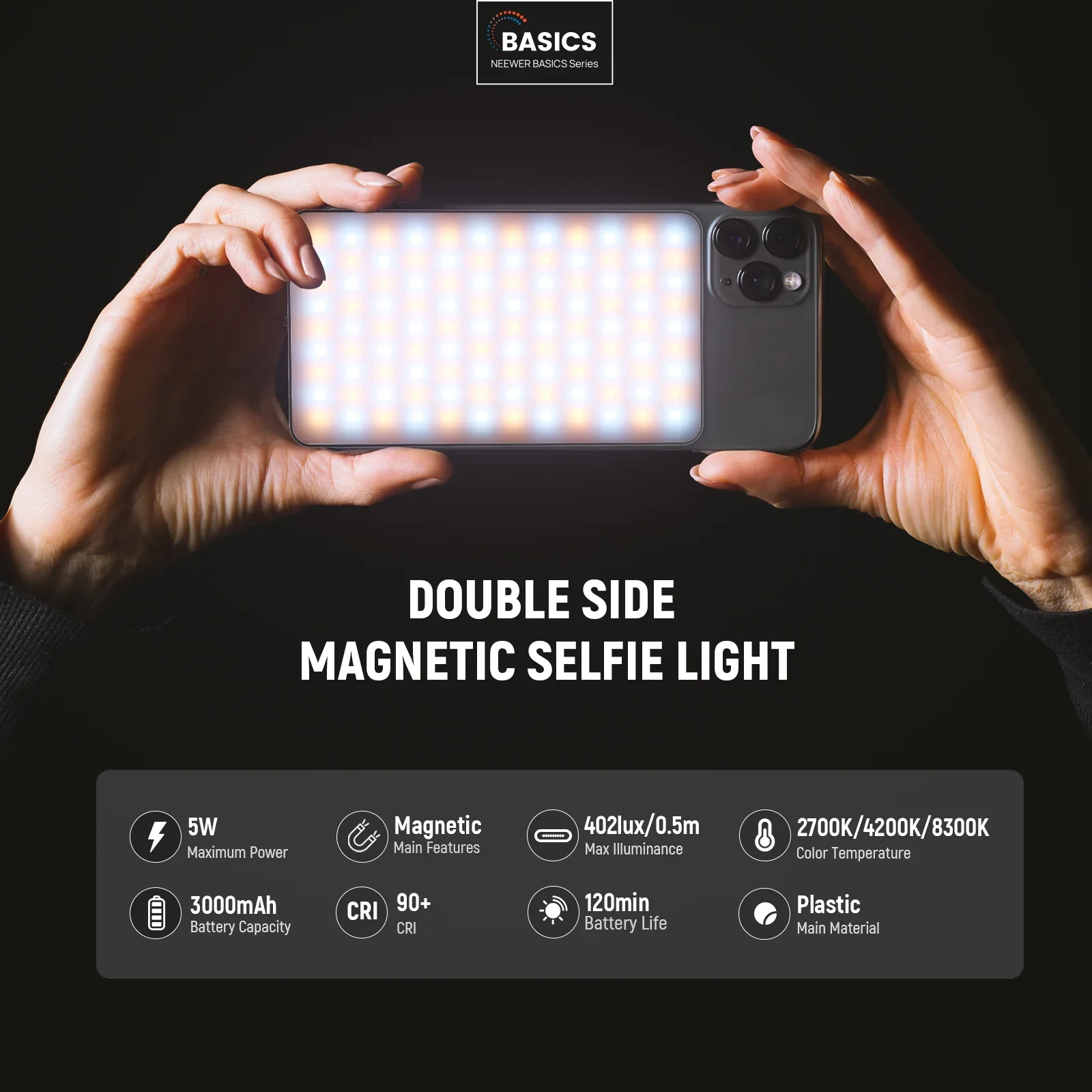 NEEWER BASICS NL129D 5W Magnetic Phone Selfie Light, Portable LED Fill Light for Makeup Vlog Live Streaming