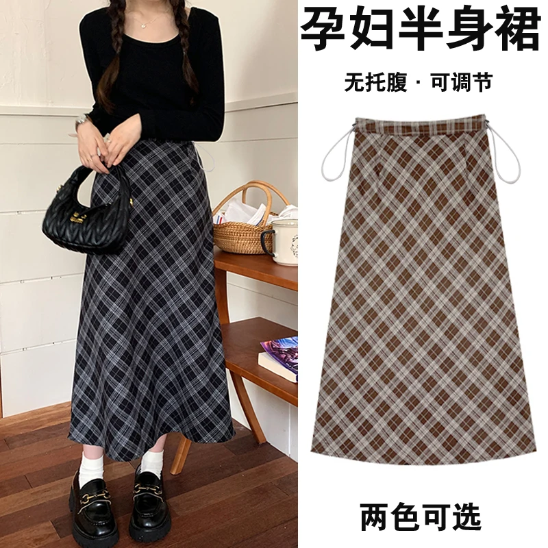 

Юбка-карандаш в клетку с высокой талией для беременных — 2024, нишевый дизайн и утягивающие брюки для беременных, осень