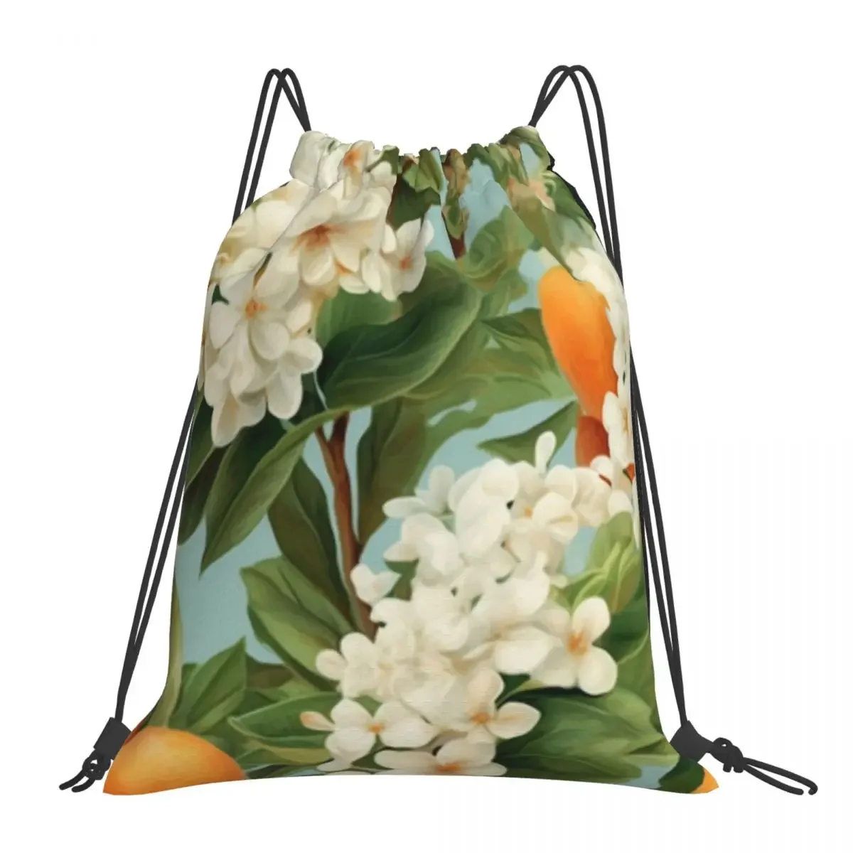 1960's Retro Floral Seamless Pattern- Orange Blossoms And Foliage Backpack Portable Drawstring Bags Sports Bag For Man Woman