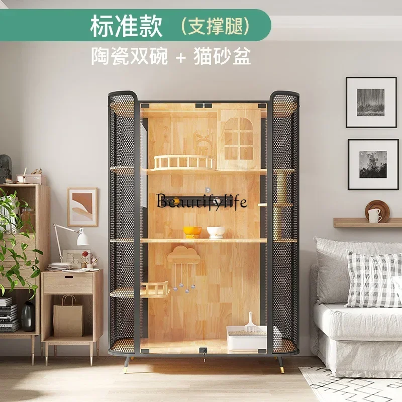 4yj15 Smart cat villa, large space with toilet, integrated automatic cat litter basin, water dispenser, feeder