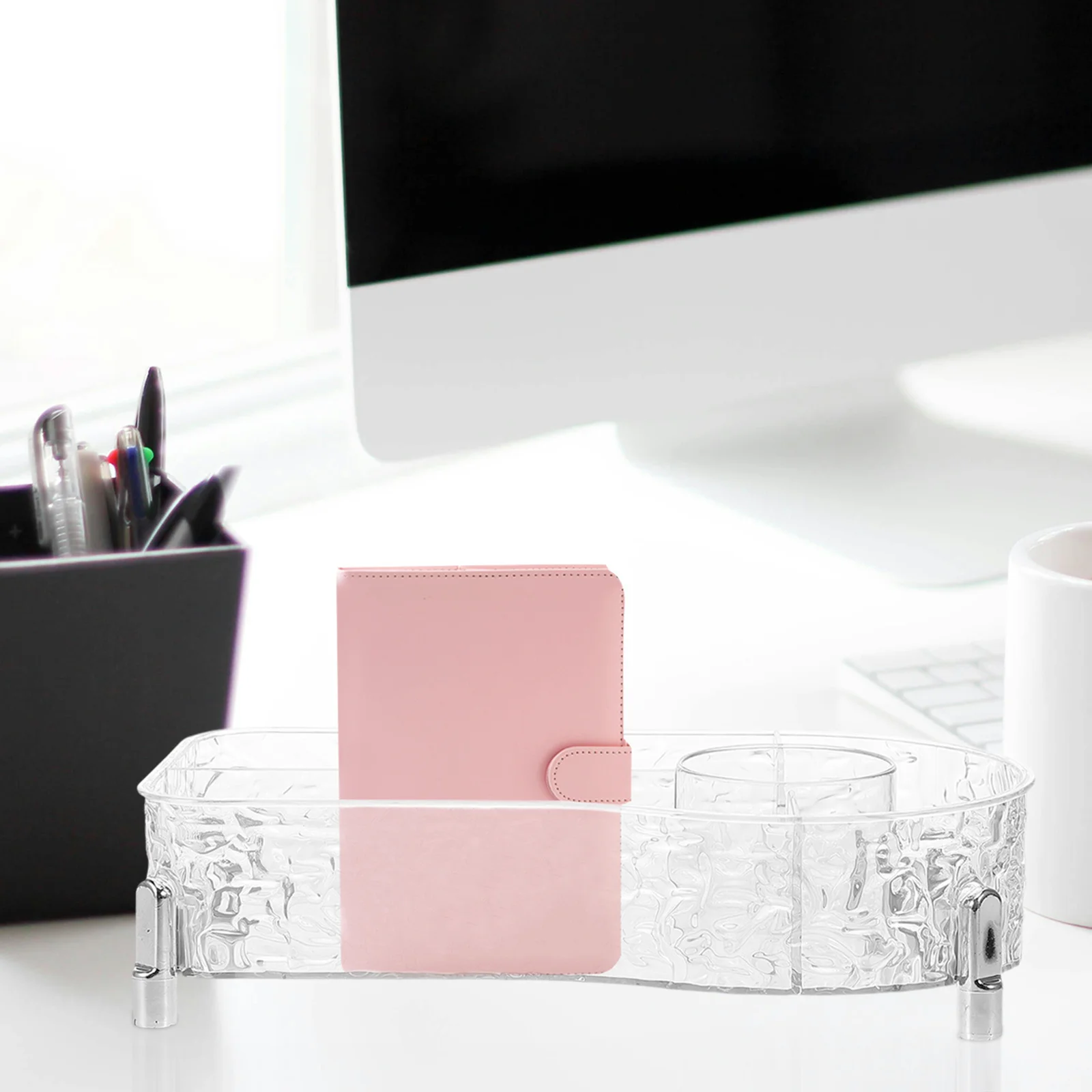 منظم المكياج 4 مقصورات للحمام، علبة عرض كونترتوب، بلاستيك بسعة كبيرة #4