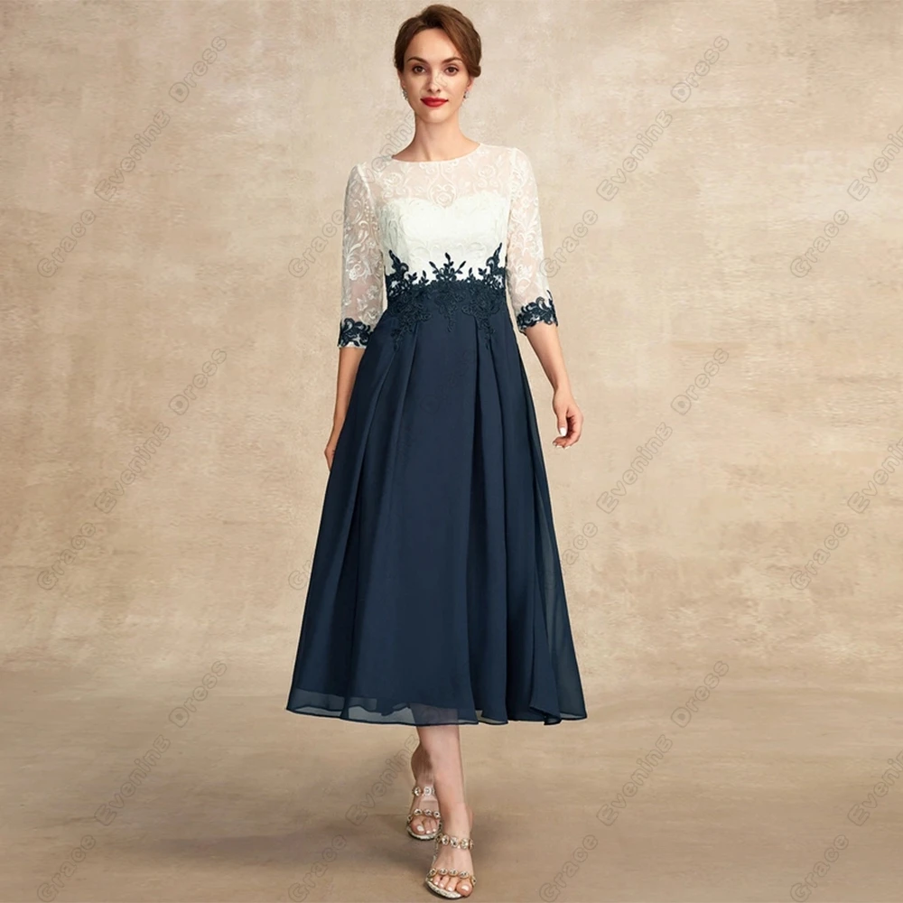 

Charming Scoop Mother of Bride Dresses with Lace 2023 New Chiffon Three Quarter Wedding Party Gown Summer Vestido De Noche