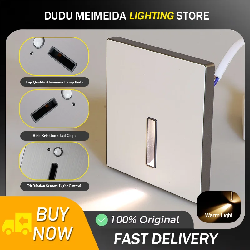 Sensor Stair Light Motion Detect Wall Sconce Lamp Automatic Nightlights Recessed Footlight for Step Ladder Bedroom Closet