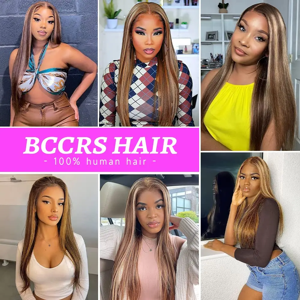 13X4 Highlight Ombre Lace Front Wig 4/27 Honey Blonde Human Hair Bone Straight 13X6 Lace Frontal Wigs For Women 250% Density