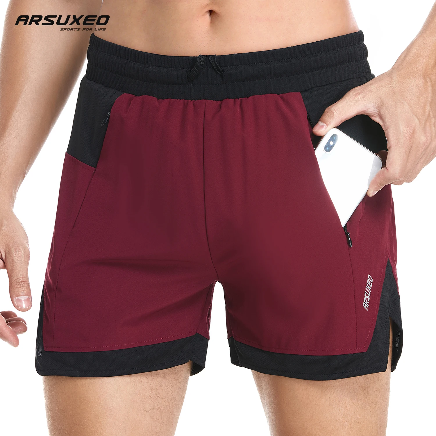 ARSUXEO Running Short Men 2 In 1 Quick-drying Sportwear Gym Short Breathable Basketball Training Fitness Jogging Male Sport Pant