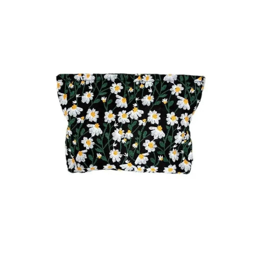 Korean Style Daisy Makeup Bag Dustproof Portable Cosmetic Storage Bag Large Capacity Zipper Key Lipstick Bag Outdoor
