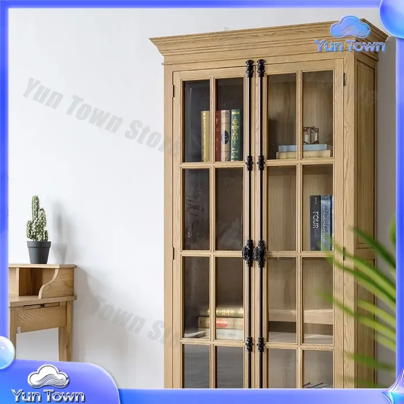 for American Country Solid Wood Bookcase for French Heaven and Earth Lock Villa Retro Custom Locker Oak Two Door Bookshelf