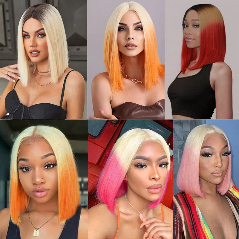 Ombre Red Bob Perücke für Frauen kurze gerade Mittelteil Perücken Cosplay Party synthetische hitze beständige Kunst haar schulter lange Perücke