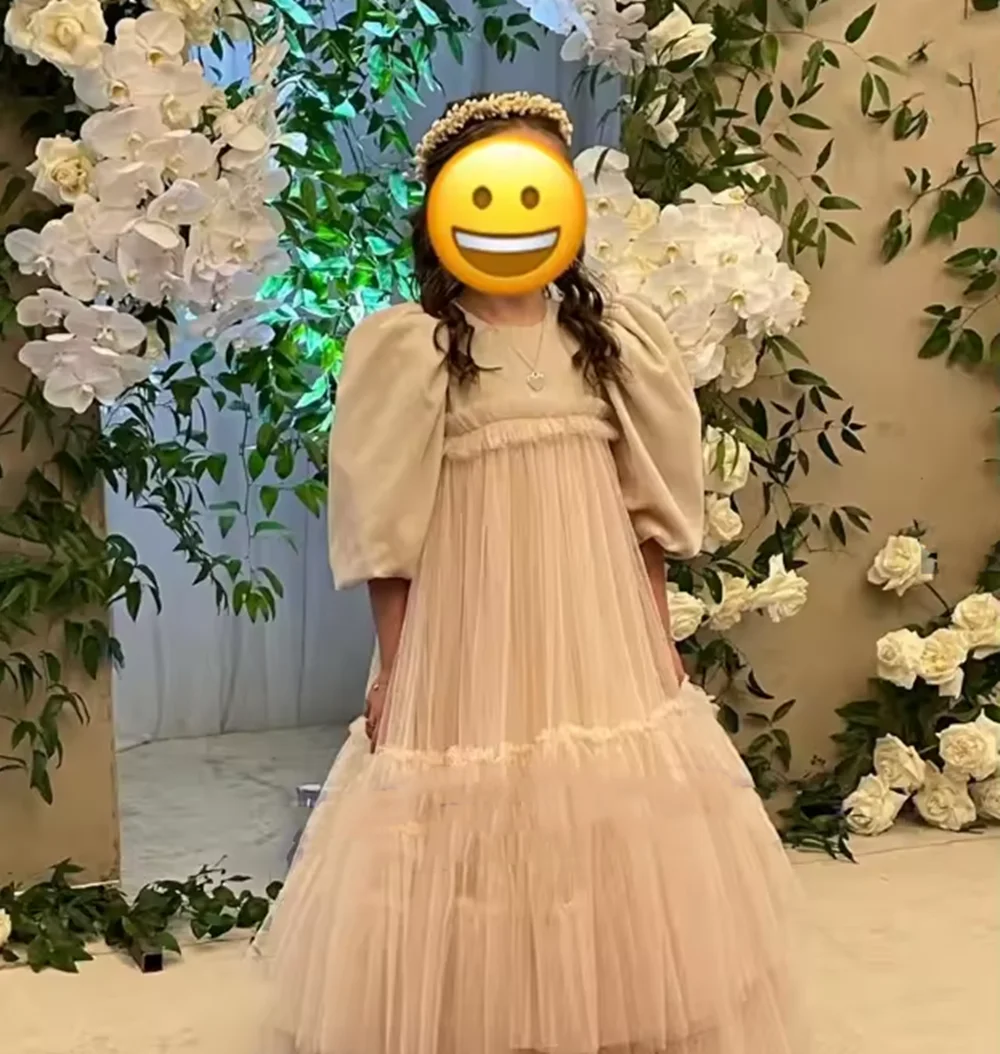 Customized Light Pink Flower Girl Dress For Wedding Pleated Tulle Puffy Baby Kids Birthday Party Ball First Communion Gowns