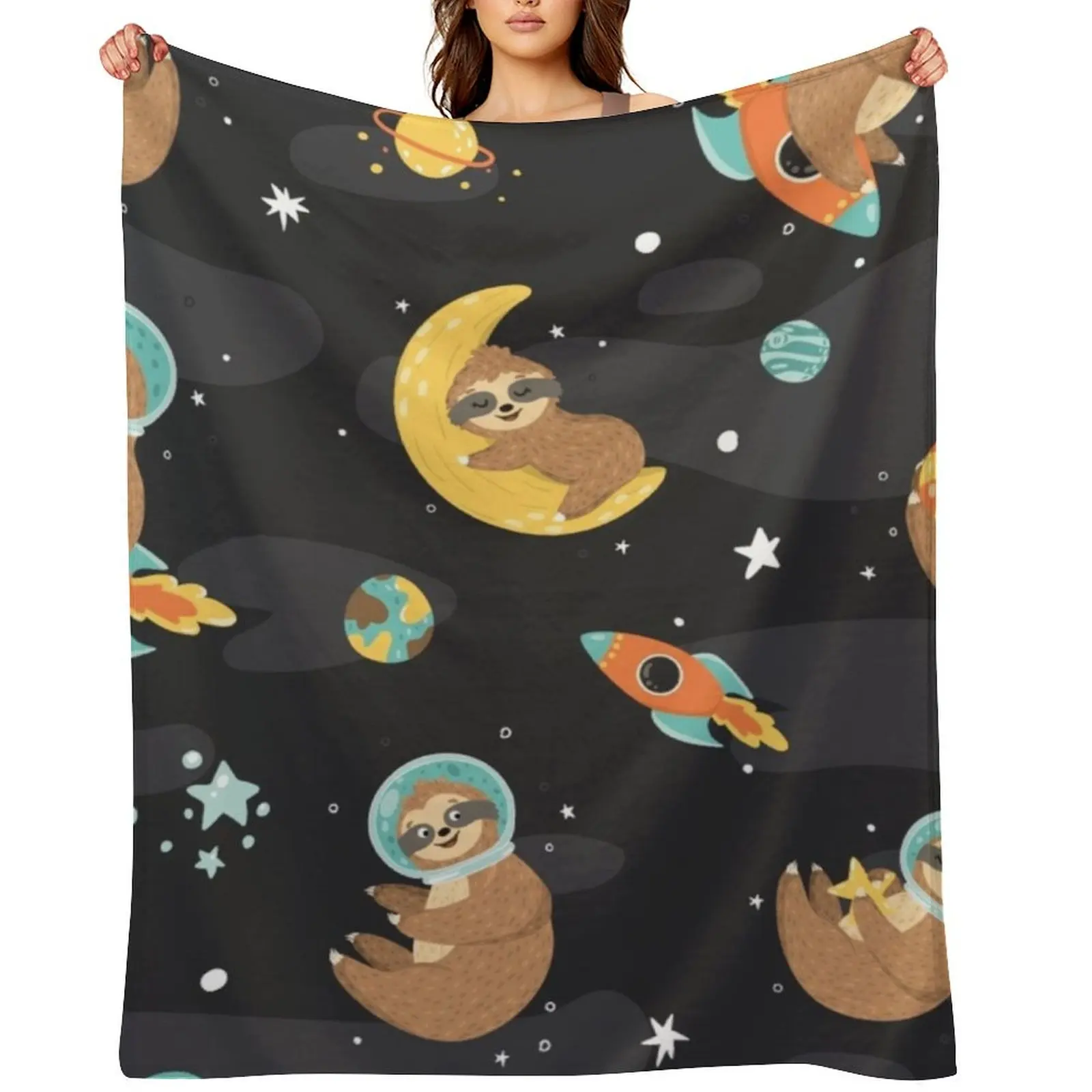 

cute sloth astronaut Throw Blanket Thermal Soft Plush Plaid Kid'S Flannel Fabric Blankets