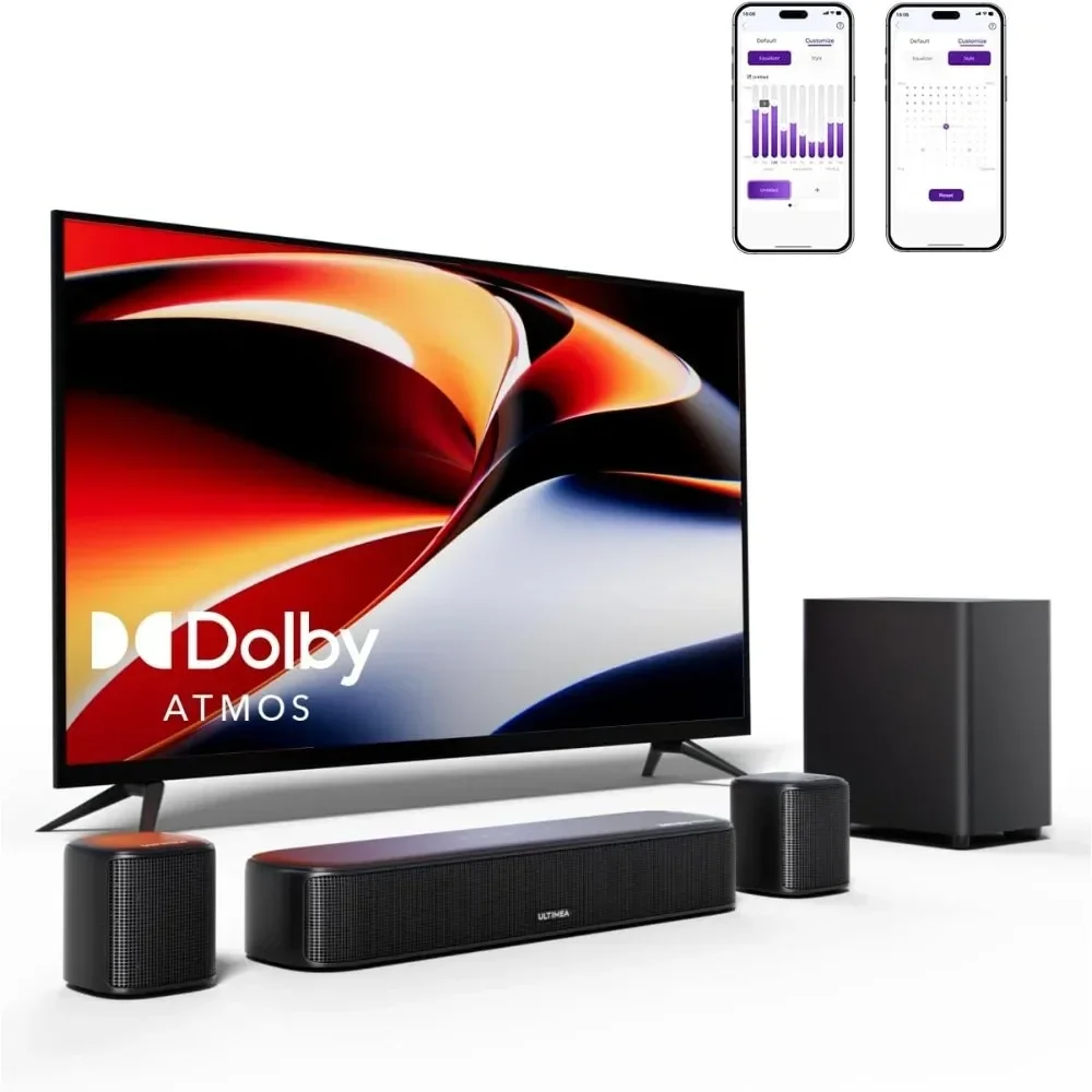 شريط صوت 5.1 قناة مع Dolby Atmos، نظام صوت محيطي للتلفزيون، التحكم في التطبيقات، نظام صوت المسرح المنزلي، مكبرات صوت للتلفزيون مع Subwoo
