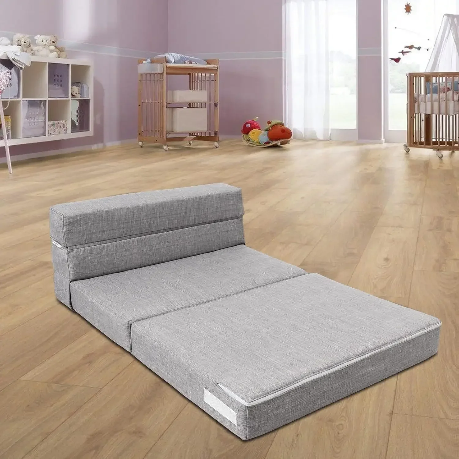 Folding Sleeper Chair Sofa Bed Lazy Couch with Pillow, Twin Size, Light Gray