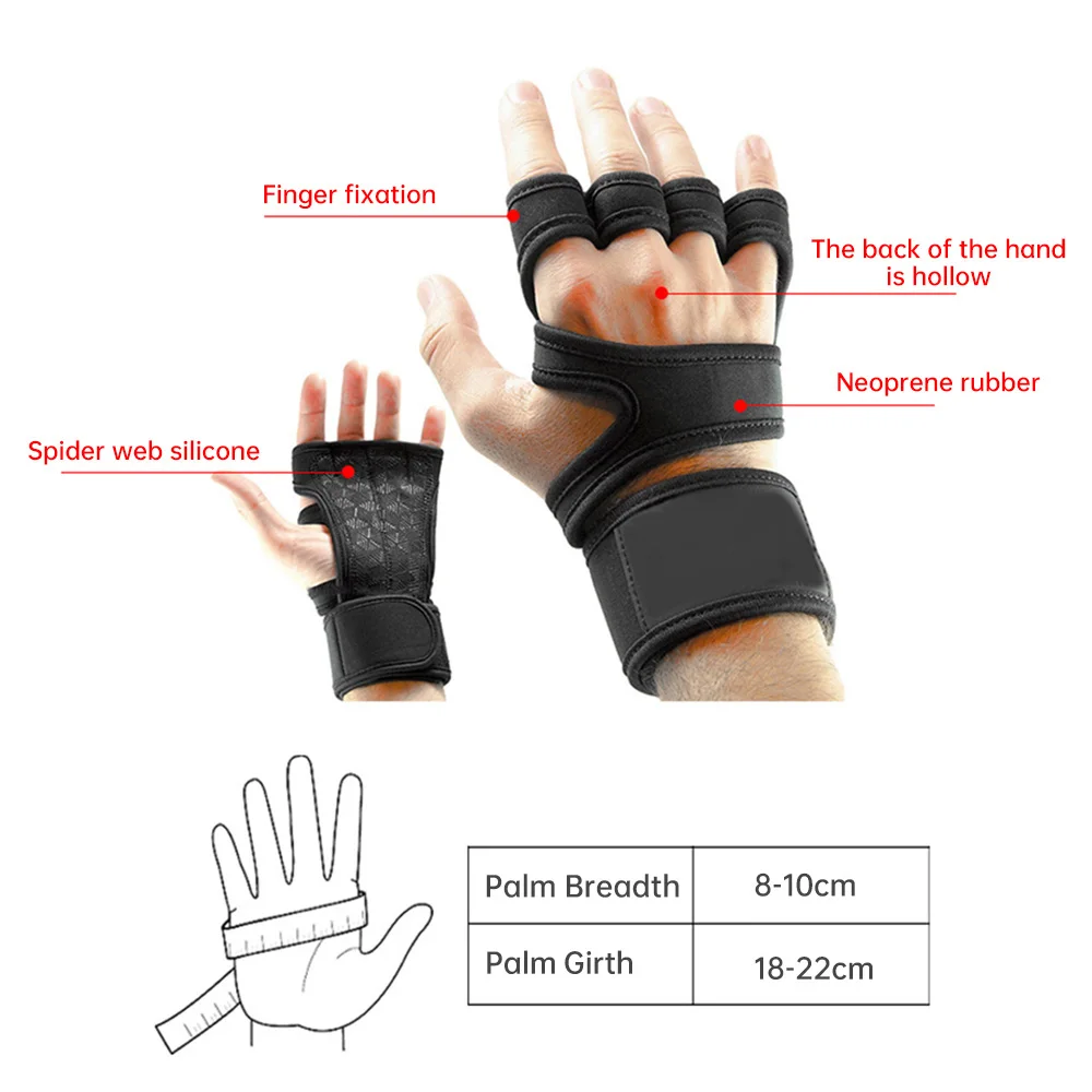 1 Pair Weightlifting Training Gloves Men Women Fitness Sports Body Building Gymnastics Gym Wrist Support Palm Protector Gloves