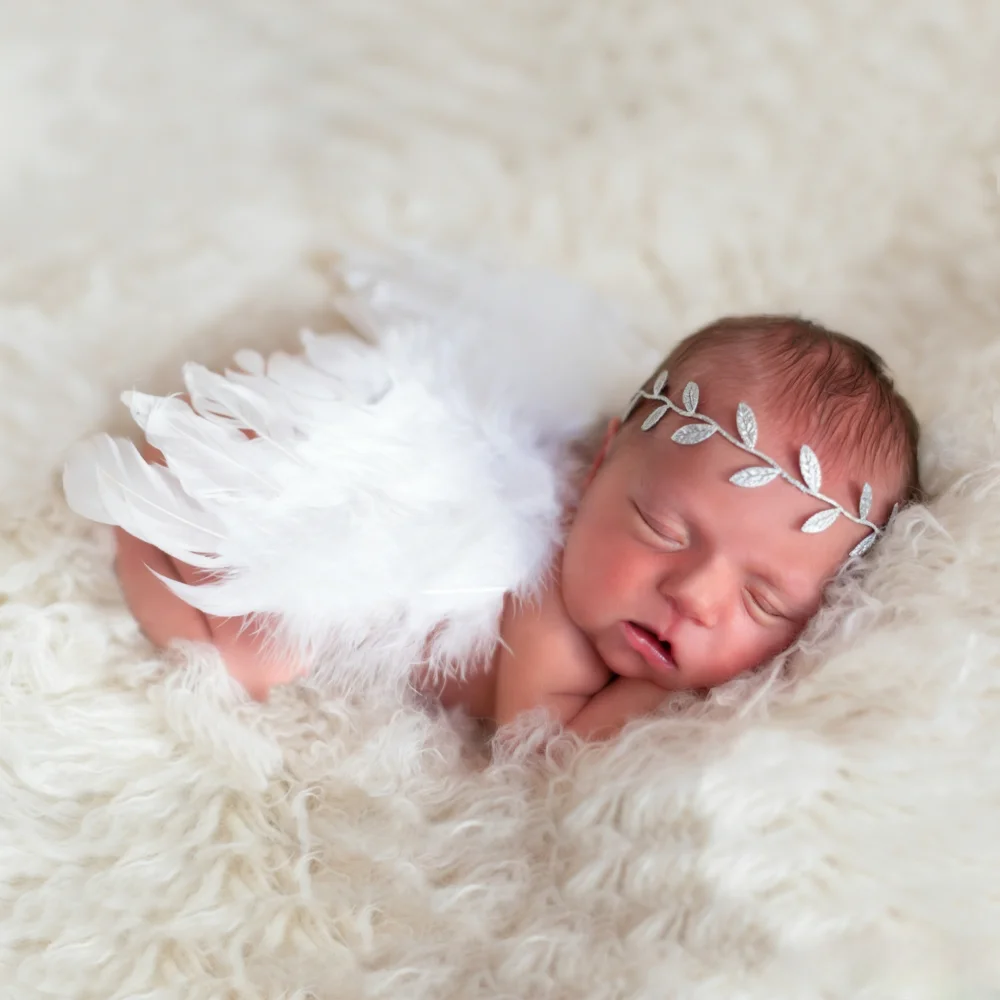 Elegant Angel Wings & Tiara Set Comfortable White Feathered Wings Photo Props for 0-6 Months Birthday Photography Accessories