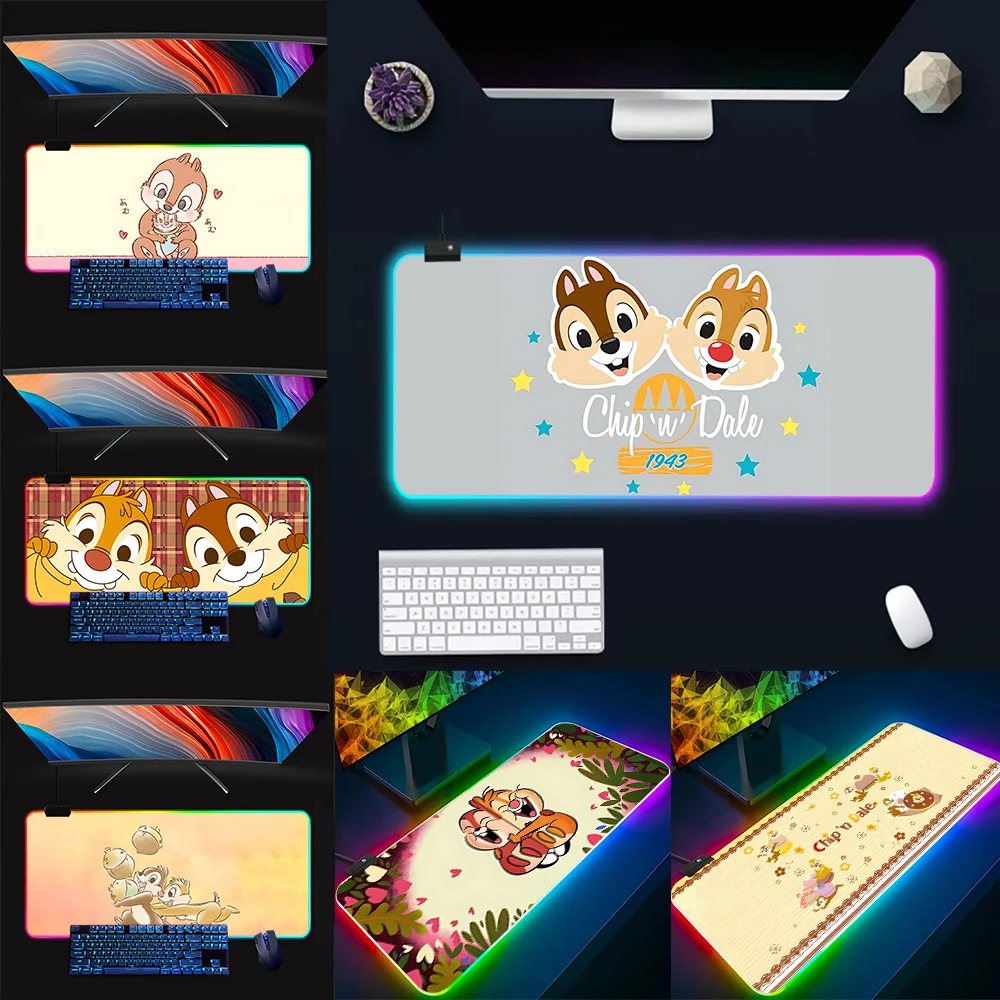 Naughty Chip 'n' Dale RGB Pc Gamer Keyboard Mouse Pad Mousepad LED Glowing Mouse Mats Rubber Gaming Computer Mausepad