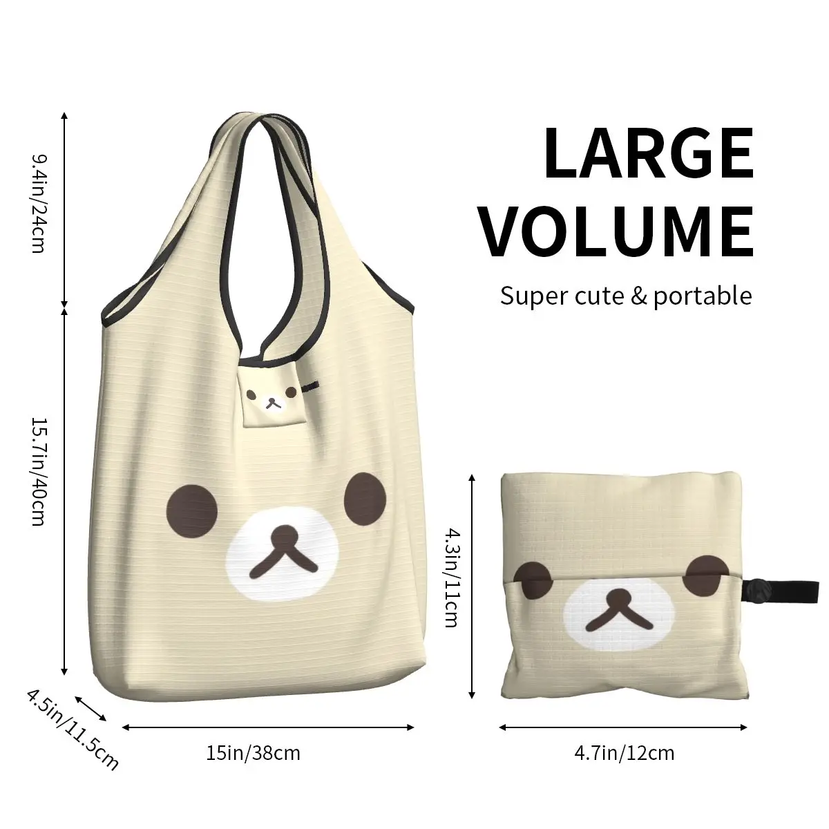 Korilakkuma Face borse per la spesa riutilizzabili pieghevoli 50LB capacità di peso Rilakkuma Eco Bag Eco-friendly Ripstop