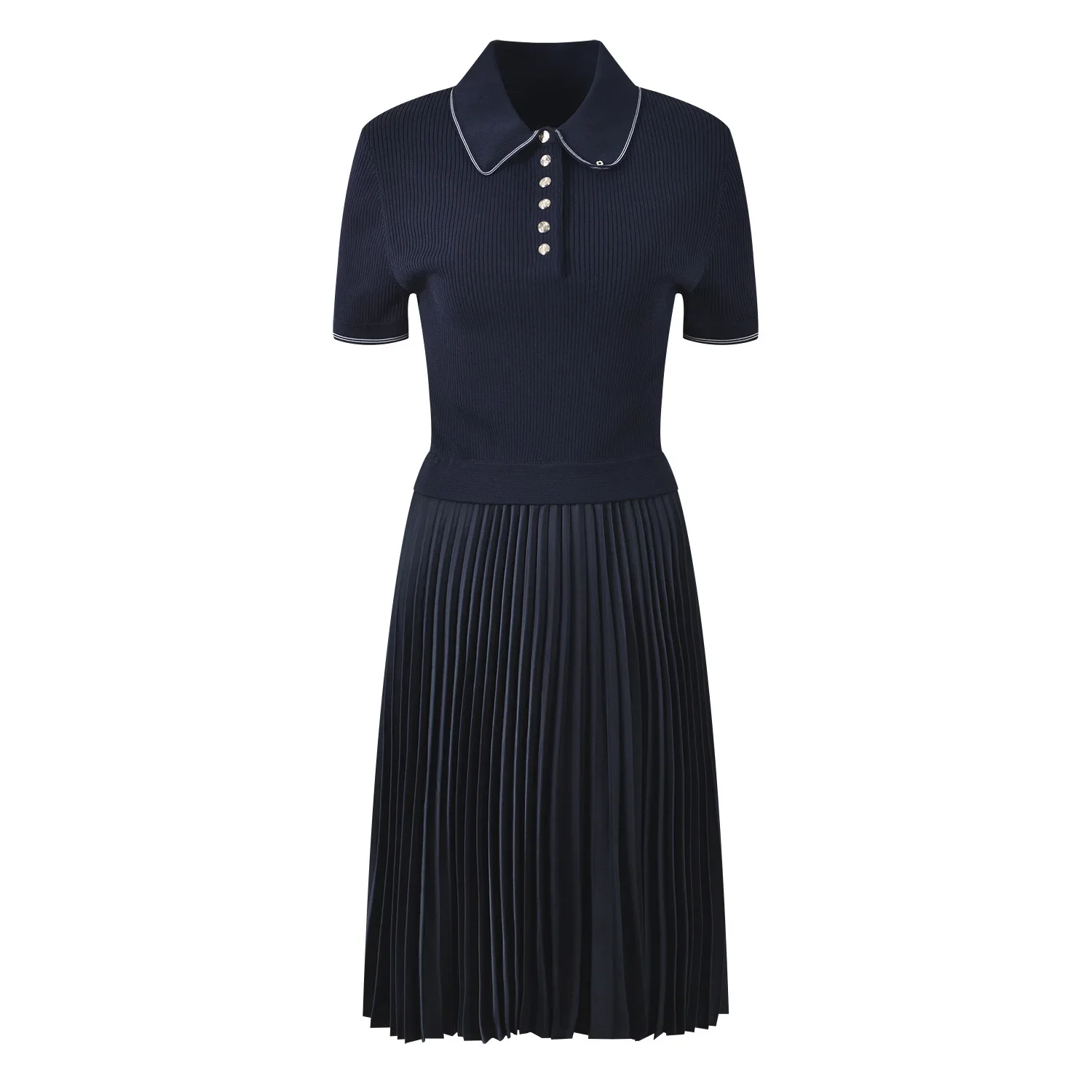 

Woman lapel black knitted dress patchwork casual short sleeve evening party midi robe