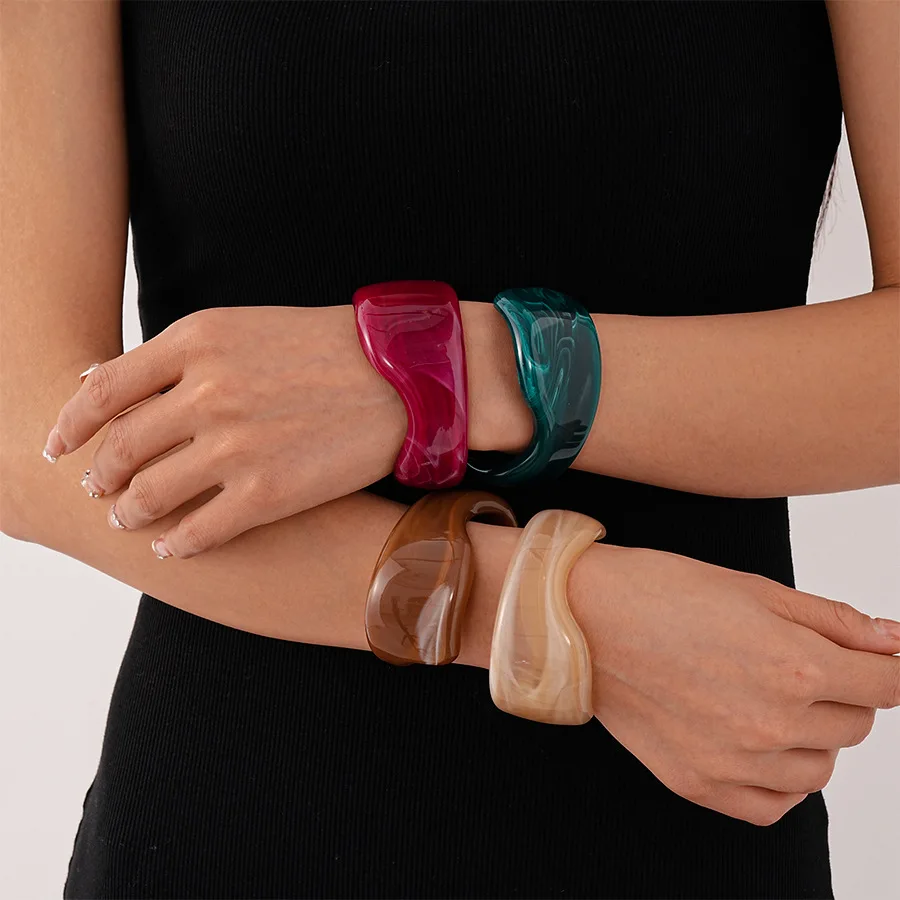 DIEZI Vintage New Geometric Resin Cuff Bangles Fashion Hip Hop Acrylic Wide Bangles Bracelets For Women Men New Gift Jewelry