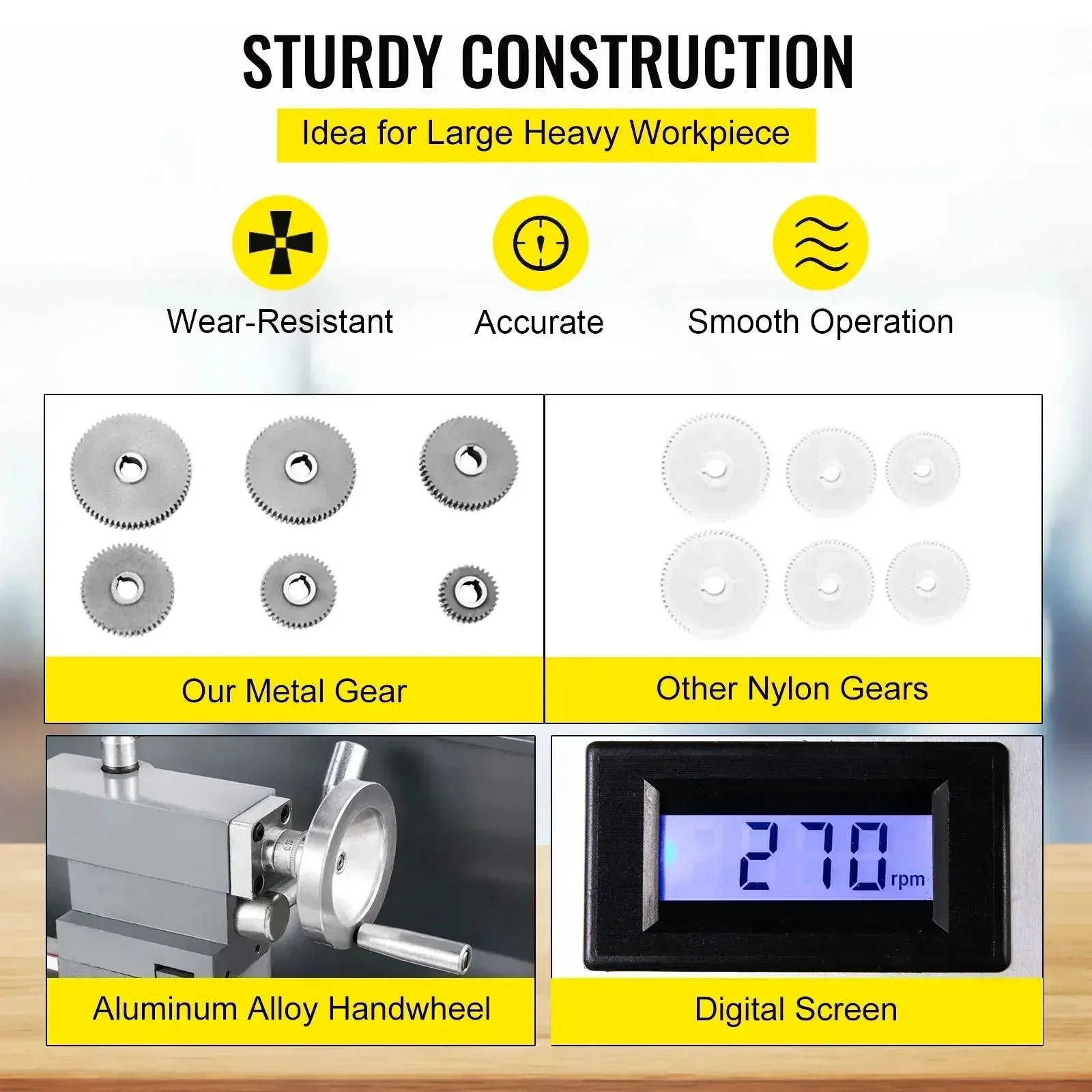 Sihao Metal Mini Lathe 1100W Mini Metal Lathe Machine 220 X 750MM Infinitely Variable Speed LED for Counter Face Turning