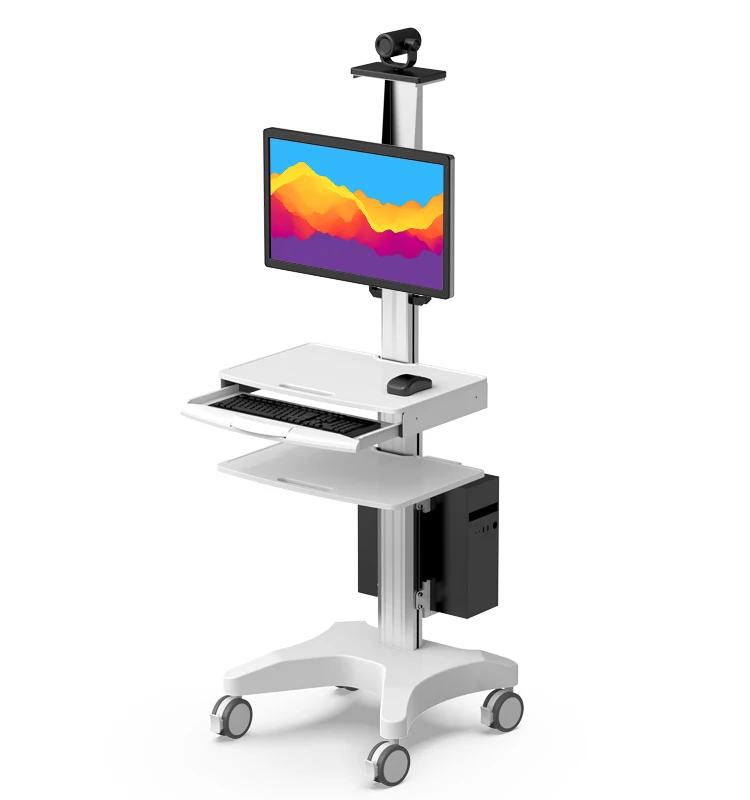 Height Adjustable Hospital Mobile Computer Cart Medical Monitor Cart Telemedicine Terminals Mobile Workstation Cart