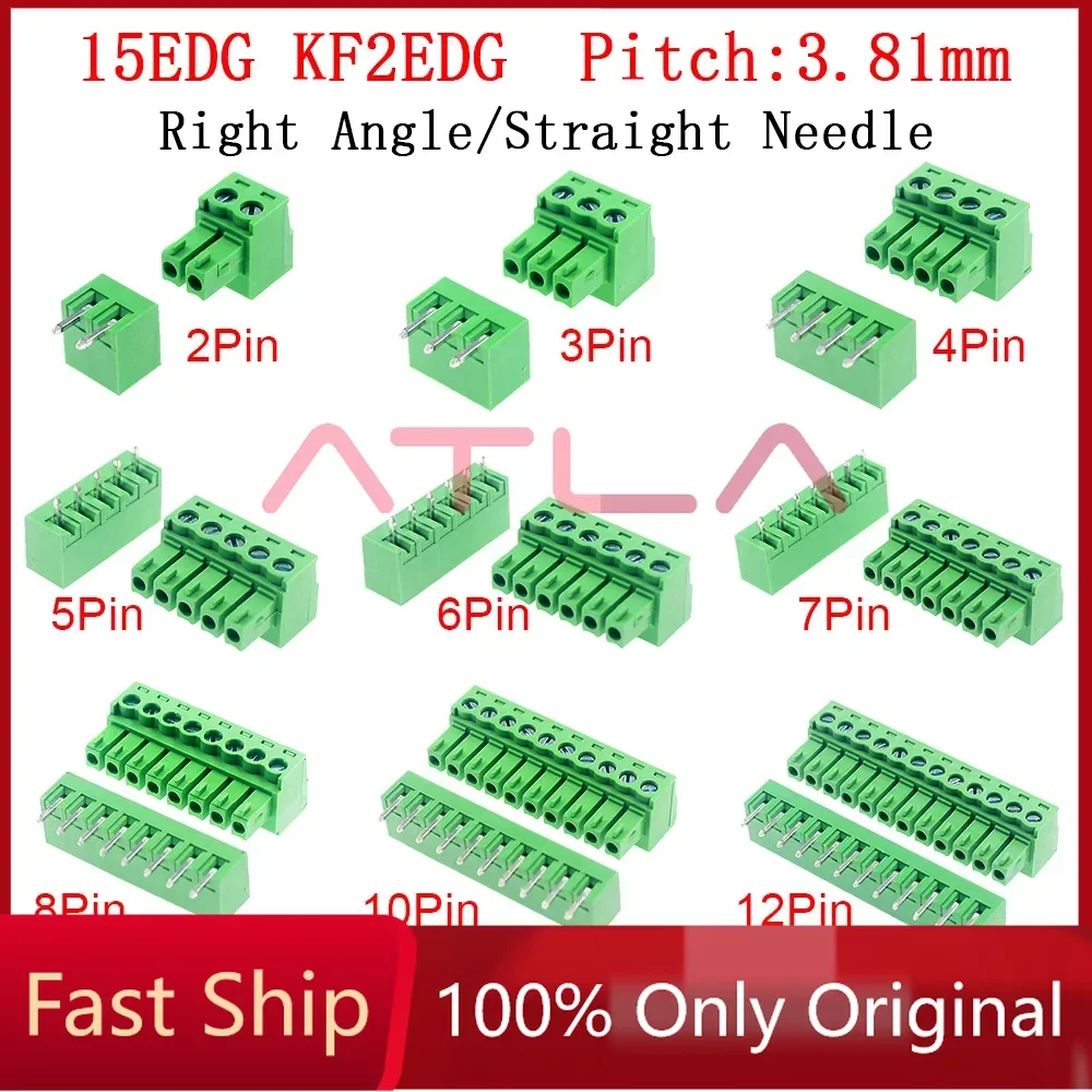 10/5 pares de conector de bloque de terminales de 3,81mm de paso 2EDG 2-15 pines Pcb tornillo sellado