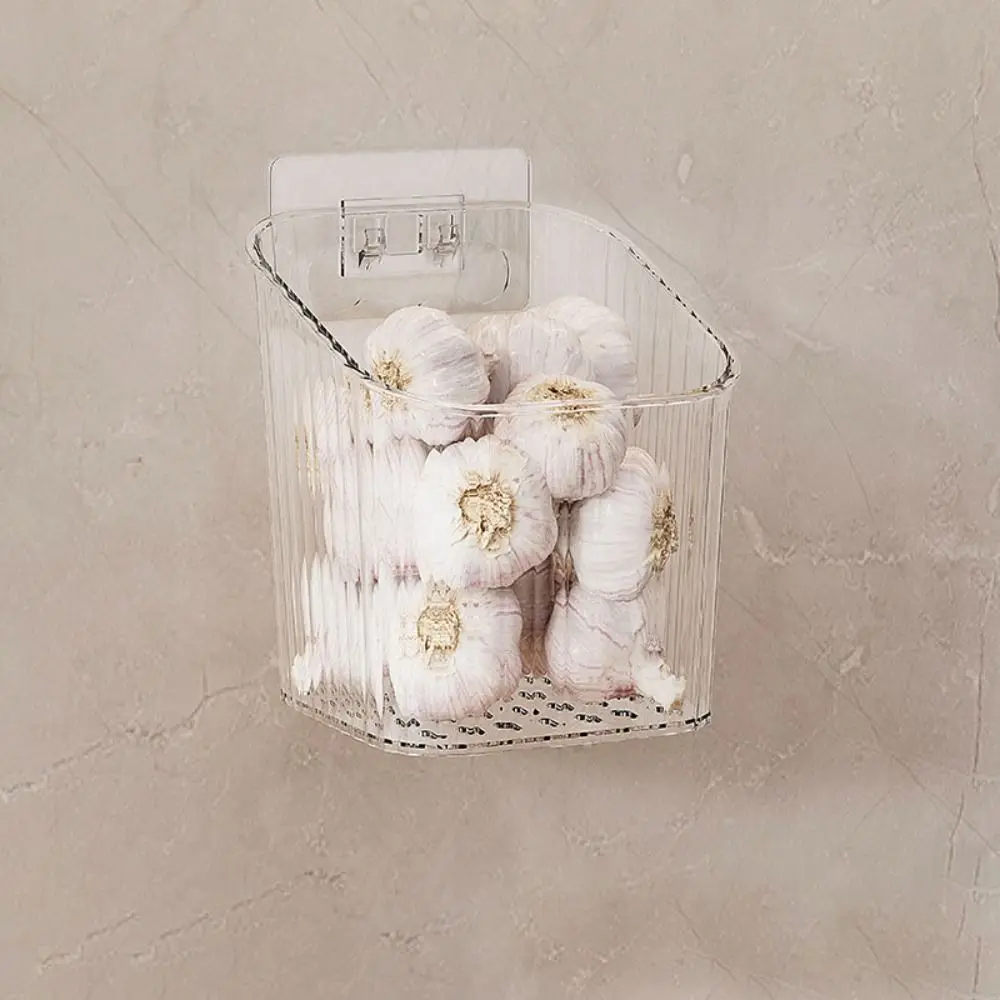 

With Drain Kitchen Storage Box Storage Tools High-capacity Ginger Garlic Storage Rack Transparent Wall-mounted