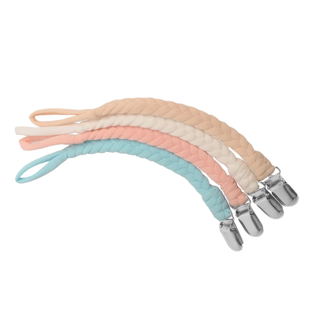 

4Pcs Baby Pacifier Chains Cotton Braided Rope Holders Durable Teether Clips for Newborns Nursing Soother Baby Pacifier Chain