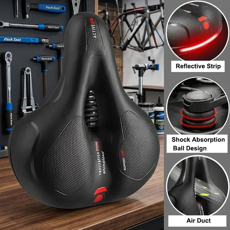 Wide Hollow Bike Saddle, Breathable Shock Absorbing Comfortable Bicycle Seat for MTB Road Cycling Men Women
