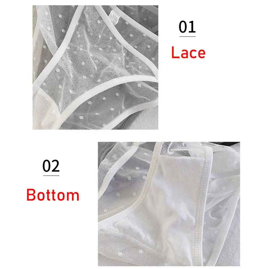 3PCS sexy lace girl thong Panties thin semi transparent skin friendly breathable crotch briefs for women