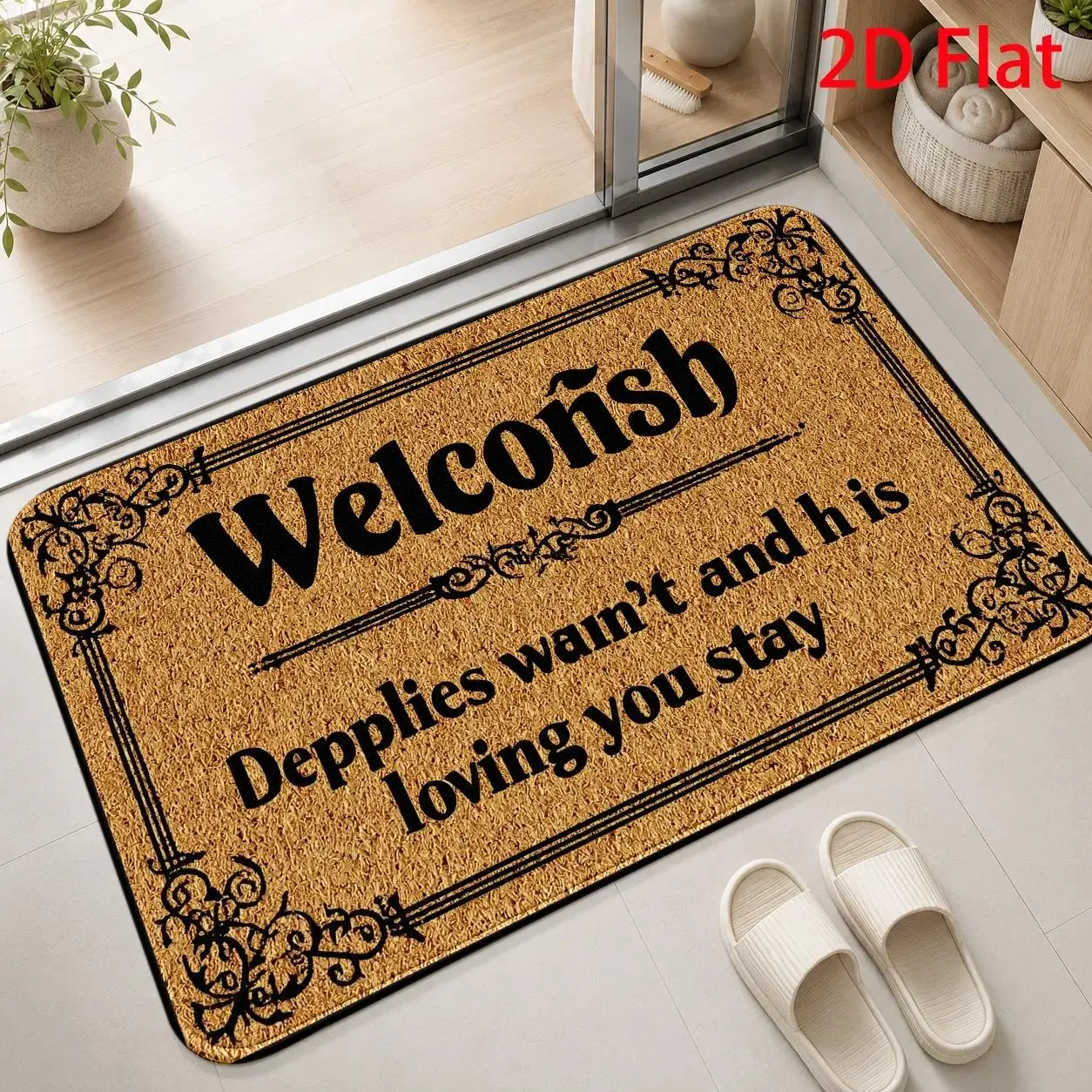 Welcome Text Brown Base Classic Greeting doormat for Entrance Traditional Look rug Floor Mat Housewarming
