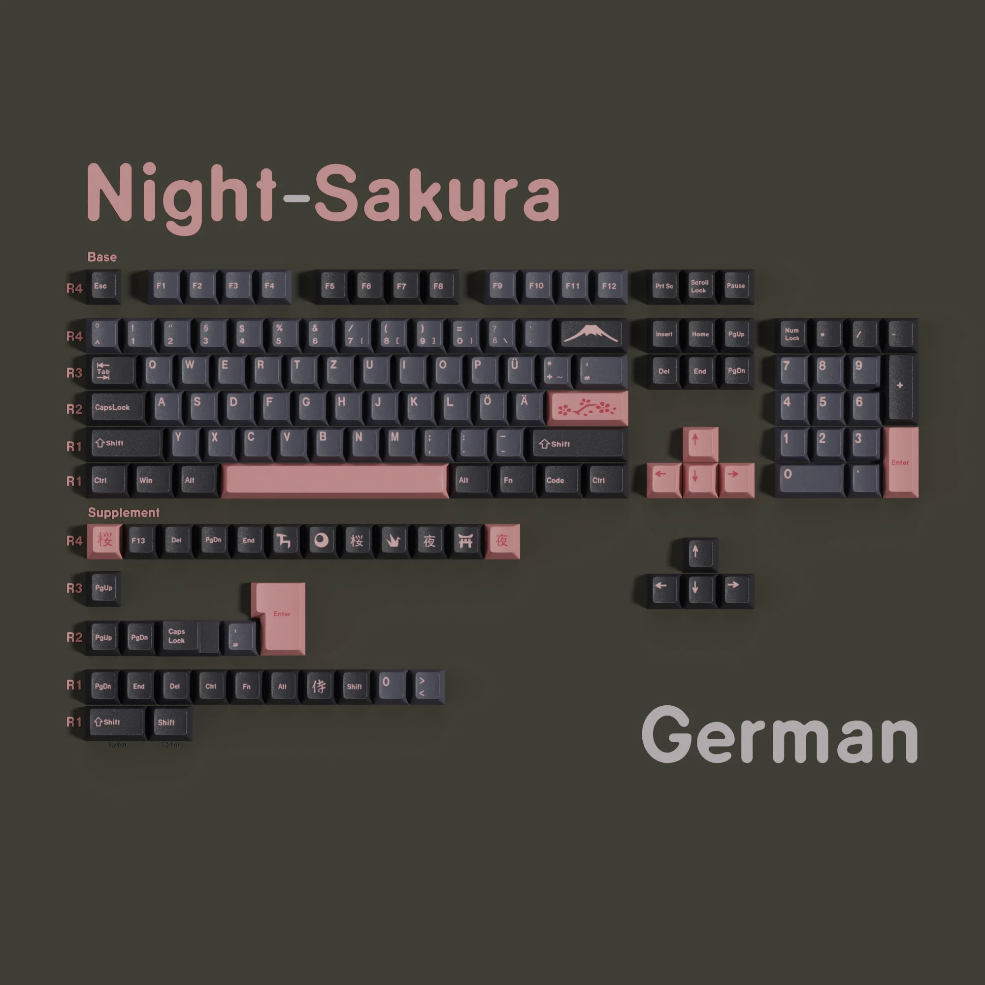 Jaycomia NightSakura Cherry PBT Tastenkappen Espanish Französisch Deutsch Koreanisch Englisch Arabisch Russisch Für Mx Switch Mechanische Tastatur Gaming ISO 10