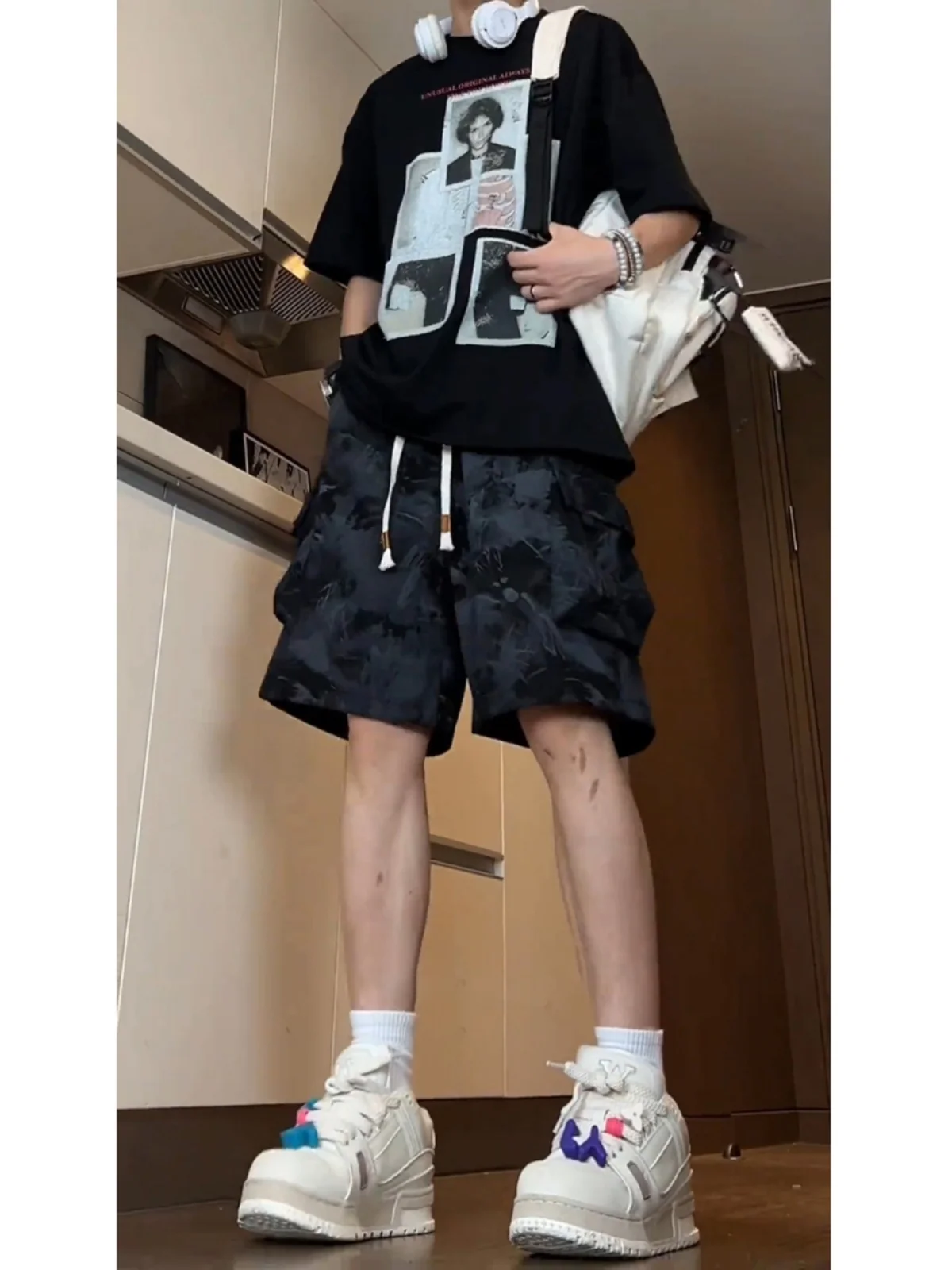 

Мужские летние повседневные брюки Bla Workwear для молодежи, американские, с высокой талией, длиной до колена, с большими карманами