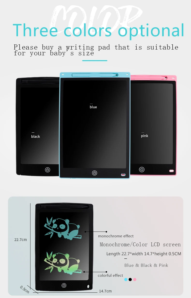 Tablet de escrita LCD para crianças, brinquedos infantis, ferramenta de pintura, desenho eletrônico, prancheta fina, presente educacional para menino, 10 polegadas, 12 polegadas