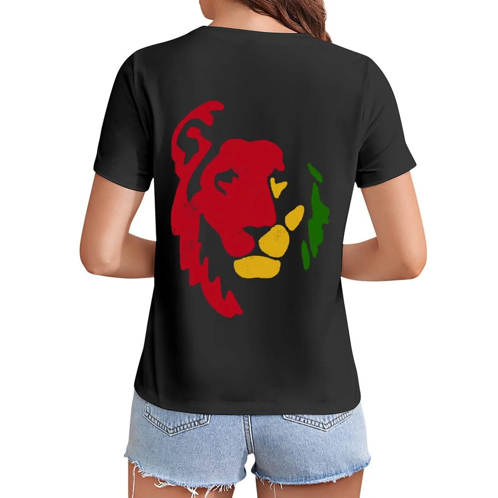 

Lion Rasta Reggae T-Shirt korean fashion lady clothes quick drying cute tops t shirts for Women