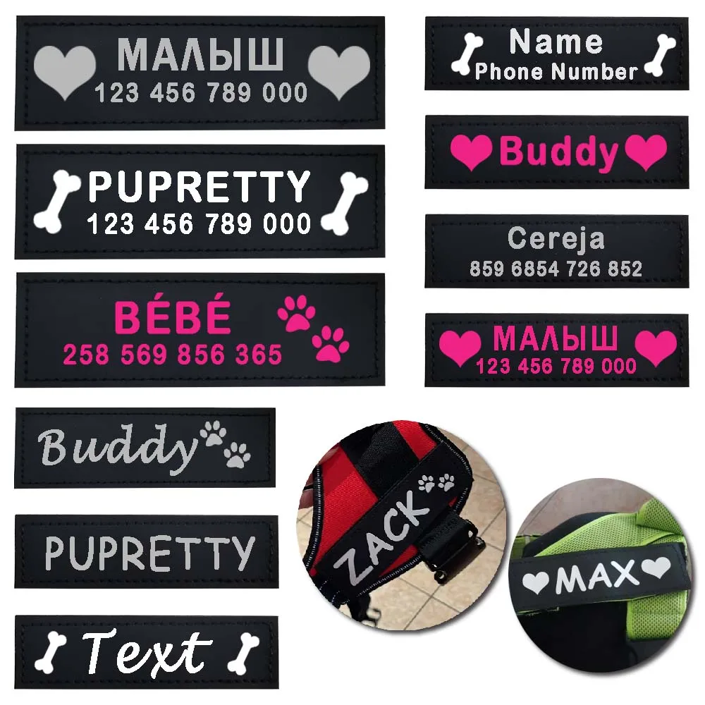 2 PCS Personalized Dog Name Tag Pet Harness ID Label Reflective Colorful DIY Name Logo Custom Dog Chest Strap Harness Collar Tag