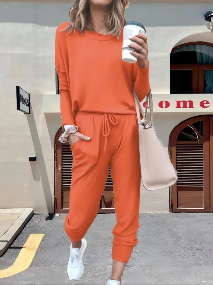 2023 frühjahr Neue Ankunft Mode Sets Rundhals Einfarbig T-Shirt Basis Schicht Top Beiläufige Gerade Hosen Modische Anzug