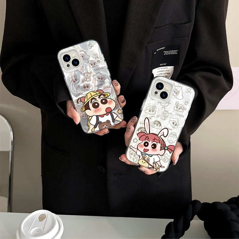 Cartoon C-Crayon Shin-chan iPhone 16 15 Case Feather Yarn Phone Case for iPhone 16 15 14 13 12 11 ProMax Plus XS XR Back Covers