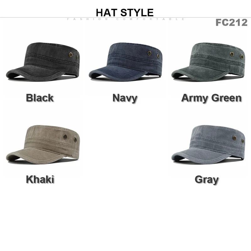Spring Summer Army Hat for Men Women Outdoor Retro Washed Cotton Big Head Flat Top Sunshade Flat Caps Military Cap Fishing Hats