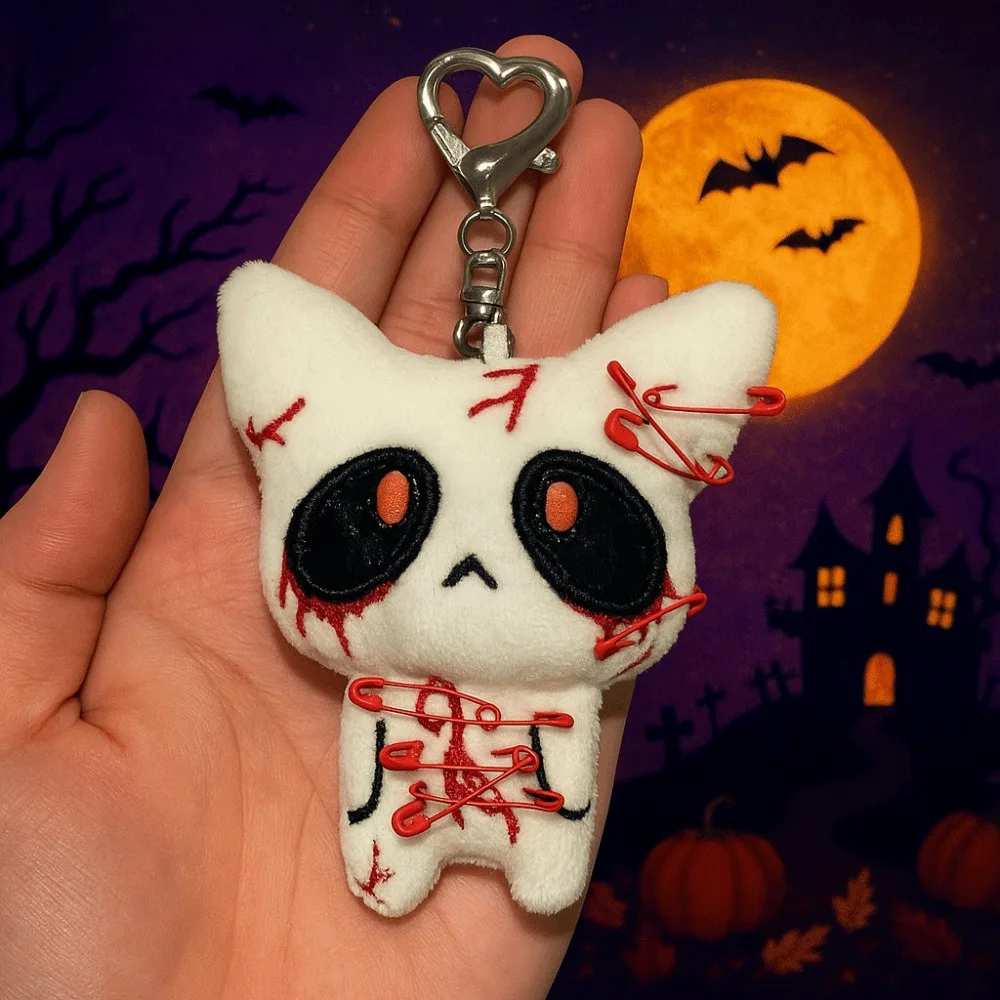 Black Color Halloween Keychain White Color PP Cotton Horror Plush Keyring Cosplay Party Decor Bag Accessories Goth Keychain