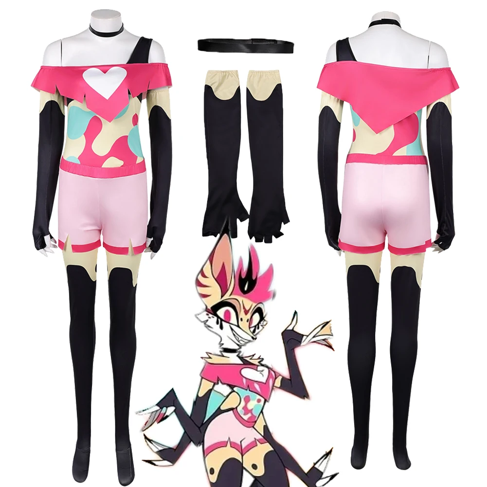 

Helluva Cosplay Boss Beelzebub Pink Costume Clothes Set Uniform Outfits Women Halloween Roleplay Carnival Party Dress Up Suits