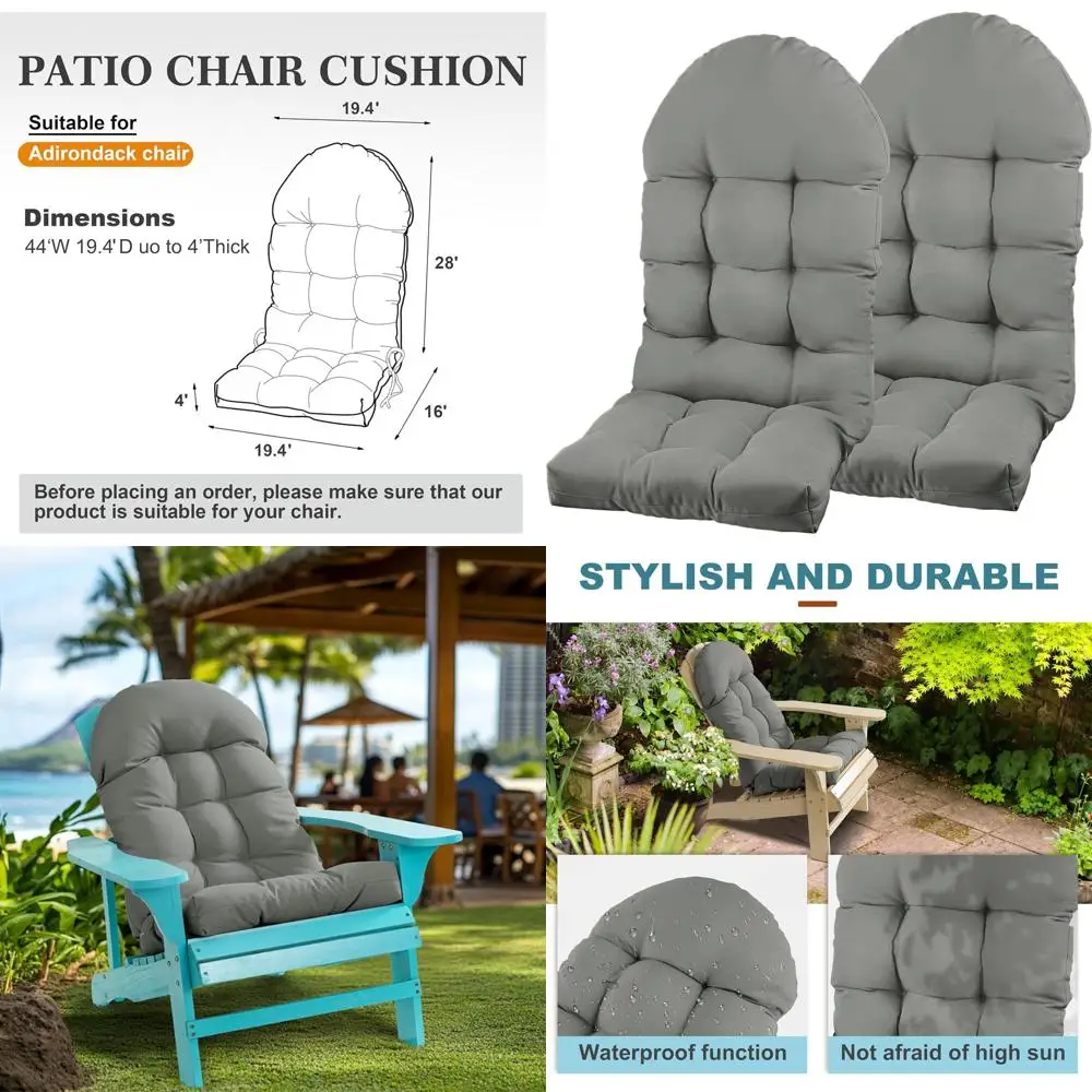 

Gray Outdoor Patio Chair Cushion Set, 44x19.4x4 inches, High Back with Ties, UV and Fade-Resistant (2 Cushions)