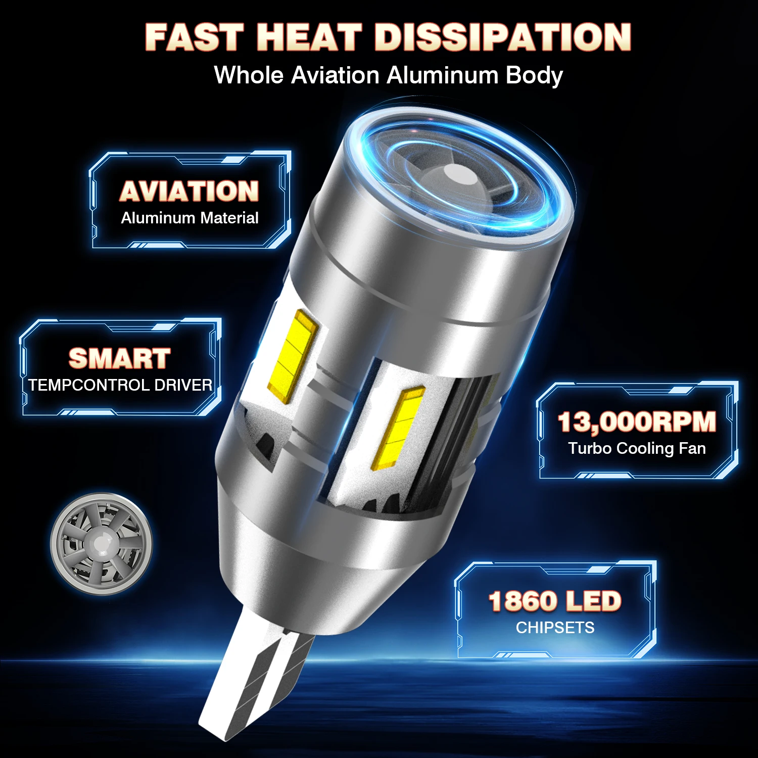 10pcs Katur T15 W16W T16 Led Bulb with Fan Super Bright Super Led Reverse Auto T16 Bulbs 921 912 Auto Car Light Canbus No Error