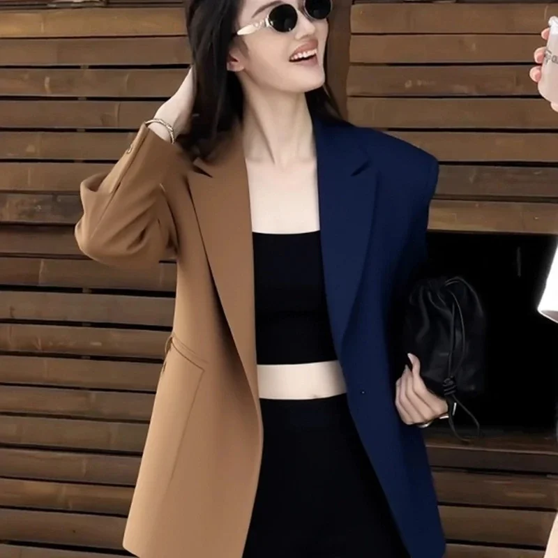 New Women Suits Blazer Small Fragrant Style Contrasting Color Suit Jacket 2026 Spring Autumn Korean Casual Suit Coat Outerwear