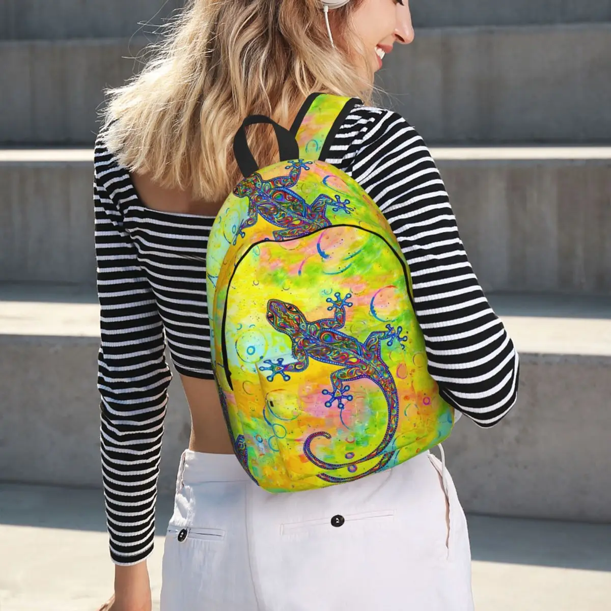 Electric Groovy Gecko Psychedelic Paisley Lizard Backpack Hot Sale Daypack BookBag School Bag Shoulder Bags for Men Women