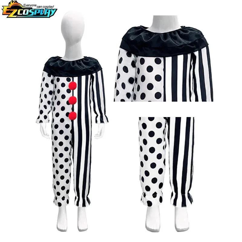جديد 2025 مجموعة أزياء الأطفال ملابس الهالوين التأثيرية البولكا نقطة مخطط بذلة الفن قناع المهرج ارتداءها لجميع القديسين ★ ★ ★   جيه.