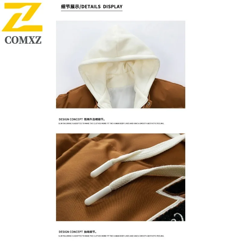 وهمية قطعتين مقنعين معطف مبطّن بالقطن الثقيلة رسالة للجنسين الشتاء سترة الذكور الإناث فضفاضة الشارع الشهير ملابس خارجية دافئة