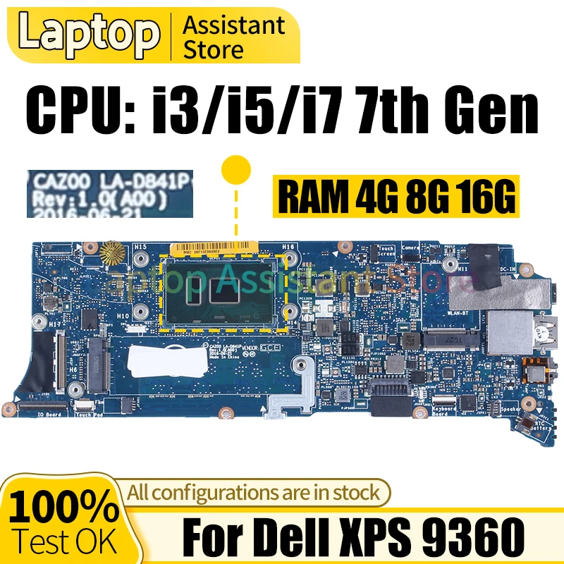 

LA-D841P для Dell XPS 9360 материнская плата для ноутбука 04N87K 09RYR9 i3-7100U i5-7200U i7-7560U i7-7500U RAM 4G 8G 16G материнская плата для ноутбука