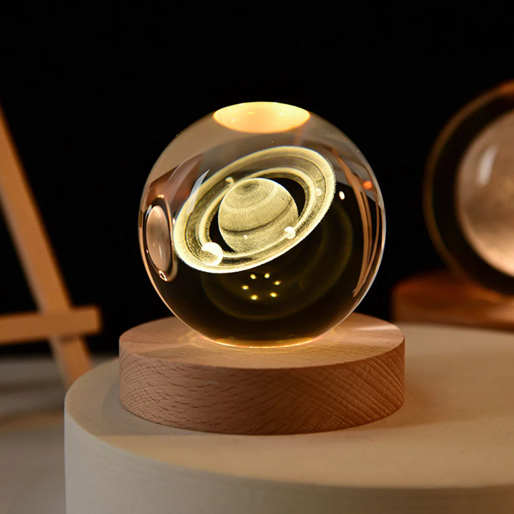 Luce notturna a LED USB, lampada a sfera di cristallo Galaxy, lampada 3D planet moon, decorazione domestica