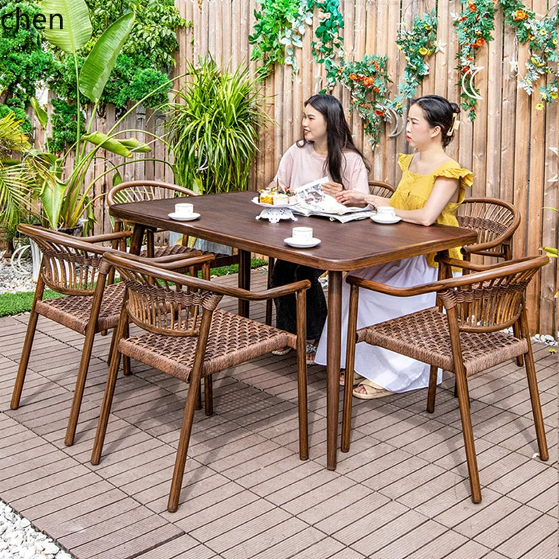 ZML Outdoor Leisure Coffee Table Garden Aluminum Alloy Dining Table and Chairs Waterproof Sunproof Set