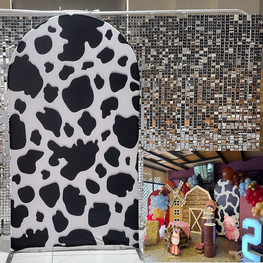 Farm Theme Arched Backdrop Covers Cow Pattern Stretchy Arch Stand Cover for Birthday Baby Shower Party Decoration GX-247